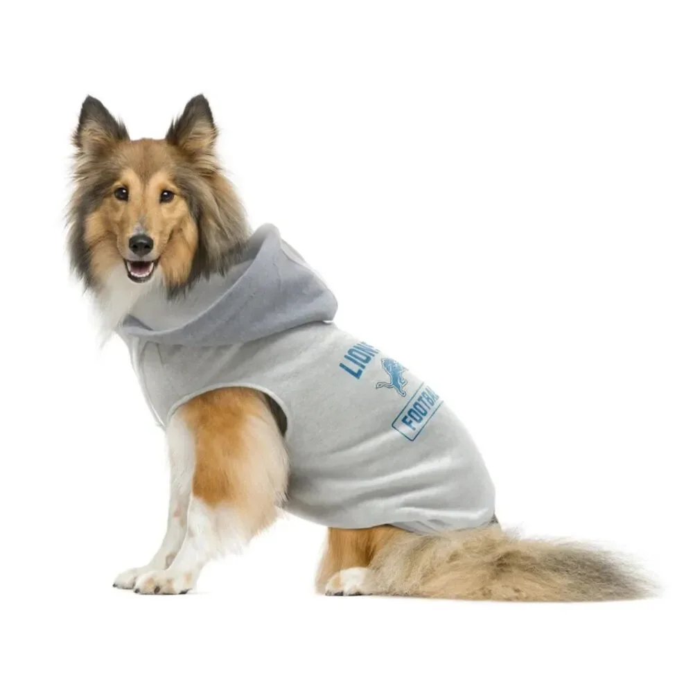 NEW NWOT Gray Sz XL Football NFL DETROIT LIONS Hooded Dog Pet Shirt LITTLE EARTH